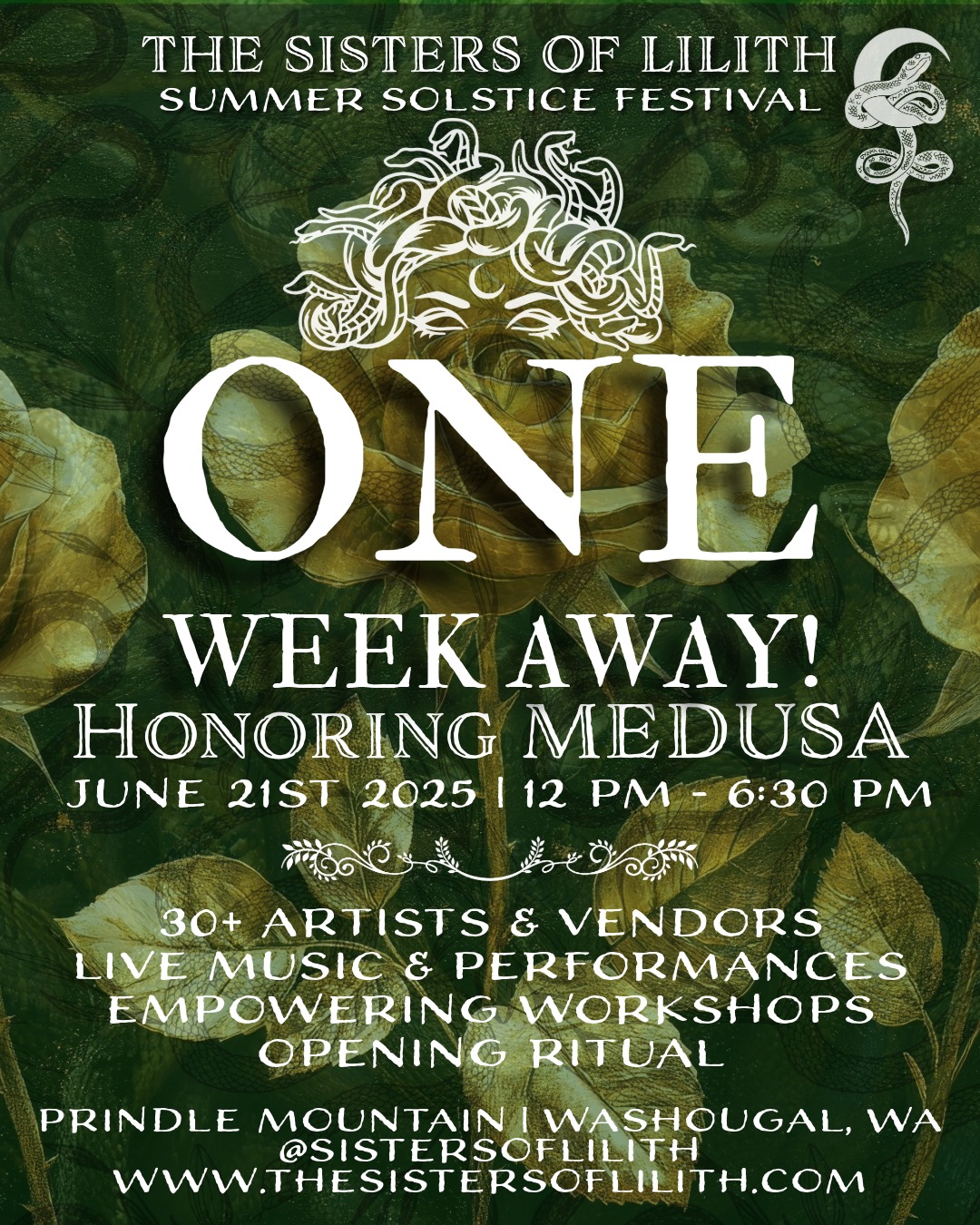 Just one week left until our Summer Solstice festival celebrating Medusa!
Join us for a vibrant day filled with over 35 vendors, captivating performances, rituals, and workshops. We encourage you to wear your most stunning, divine dark feminine attire.
Remember to grab your tickets in advance and bring cash! ✨
#SummerSolstice #DarkFeminine #Medusa #VendorMarket #Medusa