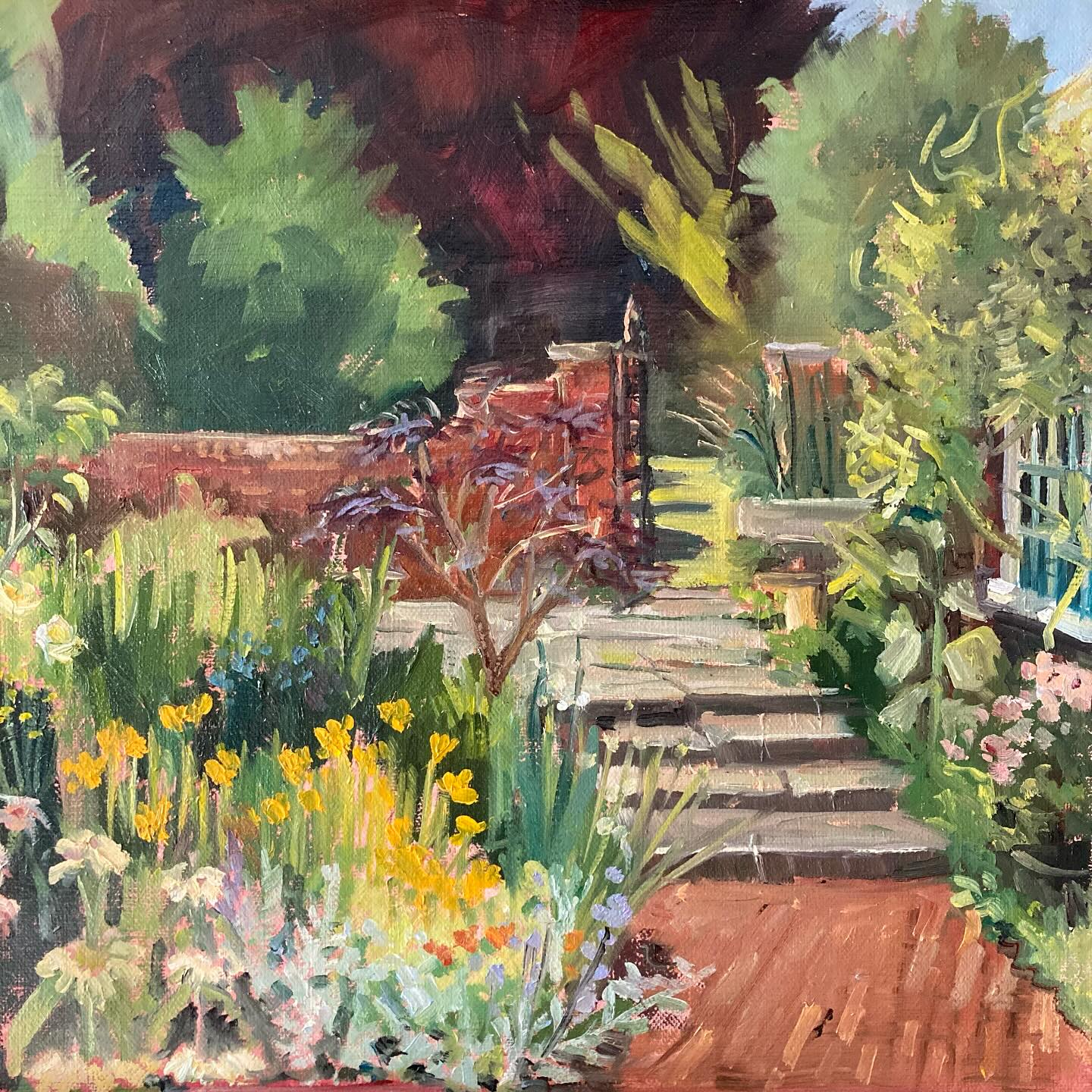 Out painting my neighbours ‘hidden’ garden over the weekend. A beautiful garden I could spend all day in.
#garden #beautifulgarden #oilpaint #oipainting #pleinair #pleinairepainter #woodbridge #beautifulwoodbridge #suffolk #suffolkartist #gardenflowers