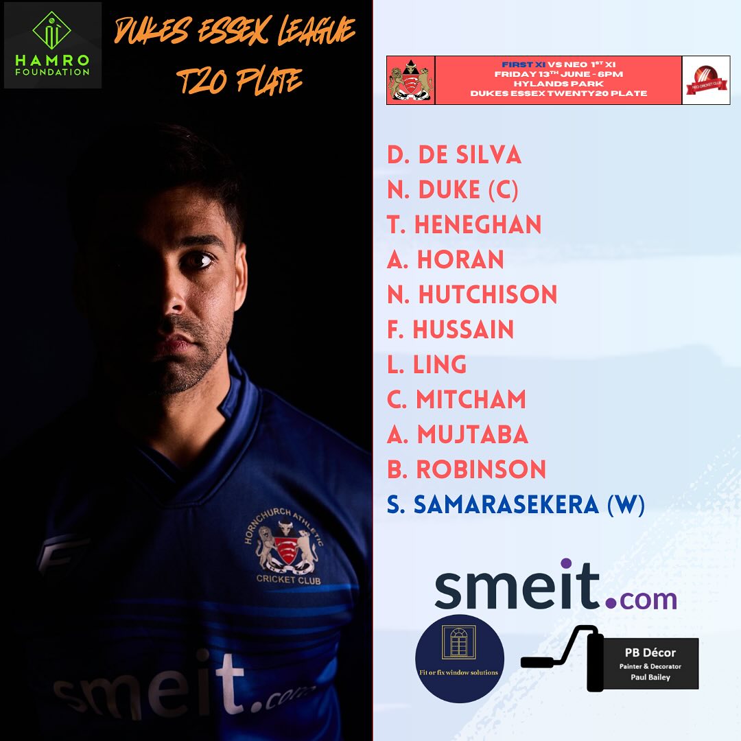 HACC host @neocricketclub in the Second Round of the Essex League Dukes T20 Plate.
Friday 13th June - 6pm Start
Hylands Park