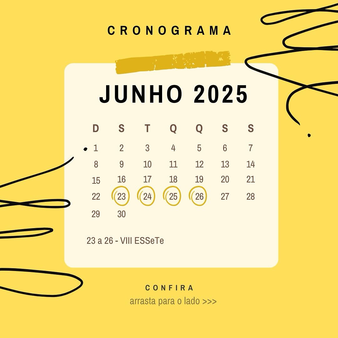 📅 Programação Oficial do VIII ESSeTe
De 23 a 26 de junho, confira tudo o que preparamos para essa edição especial!
🔬 Apresentações orais
📢 Palestras imperdíveis
🎓 Jovens Talentos
🧪 Sessões de pôster
🎉 Confraternização
👉 Arraste para o lado e confira!
📍 Nos vemos no VIII ESSeTe
#viiiessete #programacao #eventocientífico #selenio #enxofre #telurio #cronograma #paletras #pesquisa #inovação