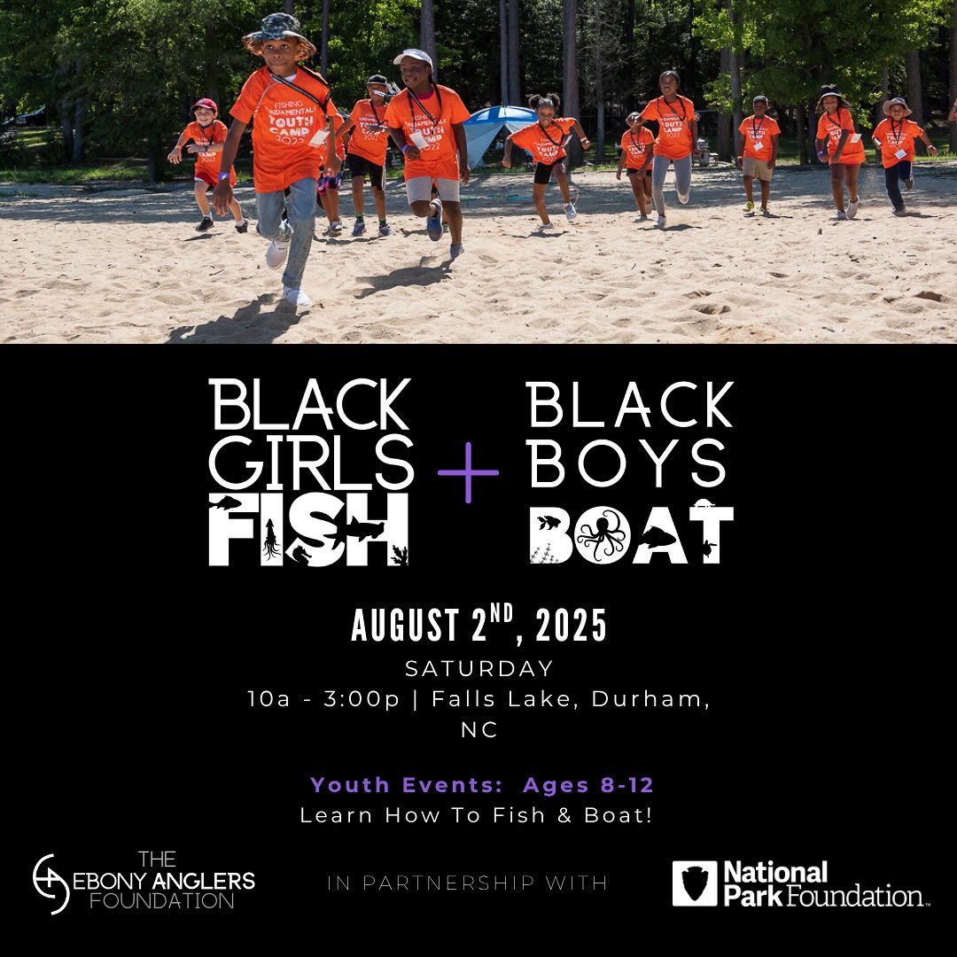 📣We’re back for our Fishing FUNdamentals Youth Fishing Camp 2025 edition 🎣— in partnership with @nationalparkfoundation!!
This one-day experience is all about skill-building, connection, and time on the water.
August 2nd. Falls Lake. Durham, NC.
📍 APPLY NOW — link in bio.
#EbonyAnglers #FishingFUNdamentals #FallsLakeNC #BlackGirlsFish #BlackBoysBoat #NPFpartners #YouthFishingCamp