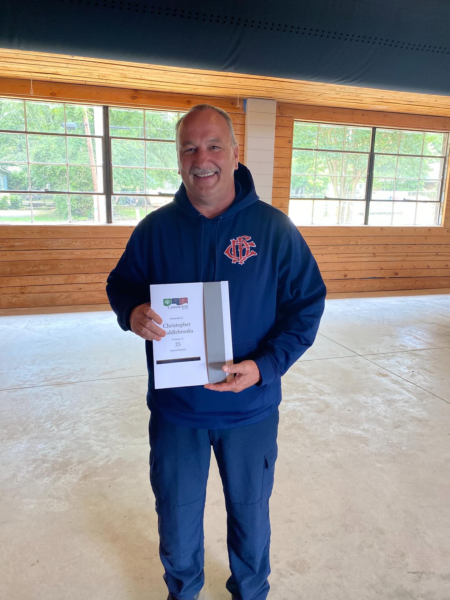 This afternoon was the Covington Employee Appreciation Luncheon. Many employees were awarded and recognized for their service throughout the years. Those from the fire department included Chandler Head and Noel Anson for 5 years (pictured), Billy Hutchins for 5 years, Brian Thompson for 15 years, Jesse Rollins for 20 years, Stephen Middlebrooks for 25 years (pictured), and Robert Canady for 35 years.