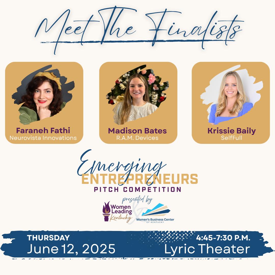 🌟 Meet the Finalists Shaping the Future 🌟
Get ready to be inspired by the brilliant minds of the Emerging Entrepreneurs Pitch Competition—three visionary women turning innovation into impact:
🔬 Madison Bates, founder of RAM Devices, is a biomedical engineer on a mission to improve patient outcomes through research-driven healthcare tech. She’s using innovation to transform the tools that save lives—one device at a time.
🤖 Krissie Baily, founder of SelfFull, is reshaping the $25B coaching industry with AI. Incubated at Harvard, SelfFull empowers coaches to scale smarter using data and tech—redefining what personal development can be.
🧠 Faraneh Fathi, founder and CEO of NeuroVista Innovations, is advancing brain health with real-time optical imaging systems. Her portable neuro-monitoring technology brings life-saving diagnostics from the lab to the bedside—bridging science and care.
💡 See these incredible founders pitch their game-changing ventures LIVE at the Emerging Entrepreneurs Competition on June 12 at the Lyric Theatre.
✨ Come witness the future—created by women who lead with purpose: register now by clicking the link in our bio.
#WBCKentucky #PitchFinalist #WomenInTech #HealthcareInnovation #AIinCoaching #MedTech #NeuroTech #Entrepreneurship #EmergingEntrepreneurs