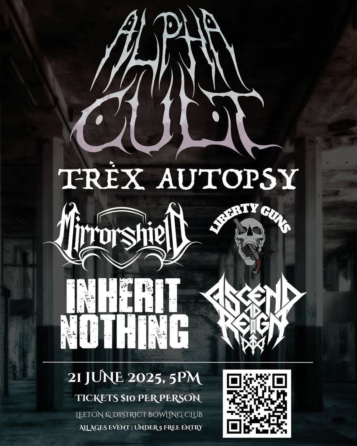 We are 2 weeks out from a country run to witness the @alphacult_band fellas release their album alongside @trexautopsyband @mirrorshieldau @inheritnothinghc and @libertygunsband , itās gonna be a huge night and we canāt wait to get there š¤š»