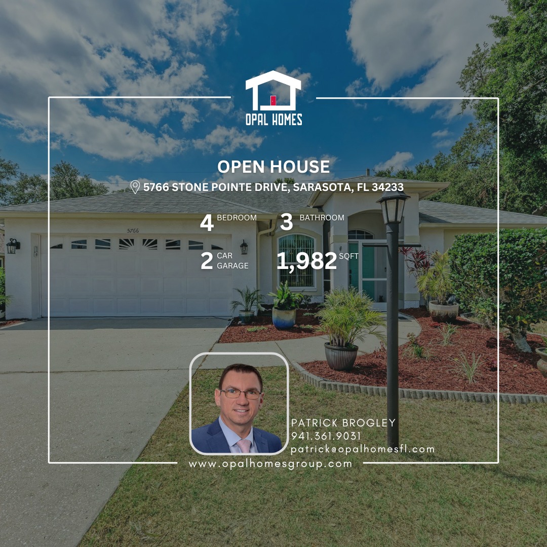 🏡OPEN HOUSE! SATURDAY 06/07 | 11:00AM-1:00PM🌟🏡
📍5766 STONE POINTE DRIVE, SARASOTA, Florida 34233
💰PRICE IMPROVEMENT!
🌐https://opalhomesgroup.com/listing/mfrmls/N6138151/SARASOTA/5766-STONE-POINTE-DRIVE/
🌴 Welcome to your dream home in Grove Pointe! 🏡 This spacious 4 bed, 3 bath pool home offers the perfect blend of comfort, function, and Florida lifestyle. 🌞 High ceilings, natural light, and tile floors throughout create a bright and airy atmosphere. 🍽️ The updated kitchen features quartz counters, pull-out drawers, and newer appliances—perfect for everyday cooking or entertaining! 🍷 Step outside to your private screened lanai with a heated pool & spa (2022) and enjoy year-round relaxation. 💧 The primary suite is a true retreat with lanai access, dual sinks, soaking tub, and walk-in shower. 🌿 Solar panels (2022), hurricane-rated windows (2021), and a new roof (2020) offer peace of mind and energy savings. 🧺 Bonus features include a laundry room, workshop space, and a 6-ft privacy fence. 🏖️ Located near Siesta Key, top-rated schools, parks, and shopping. ✨ This move-in ready home truly has it all!
☎️ 917.822.4427
📩 cristian@opalhomesfl.com
#sarasotaliving #floridahomes #poollife #realestateagent#RealEstateFlorida #dreamhome #openhouse #siestakeybeach