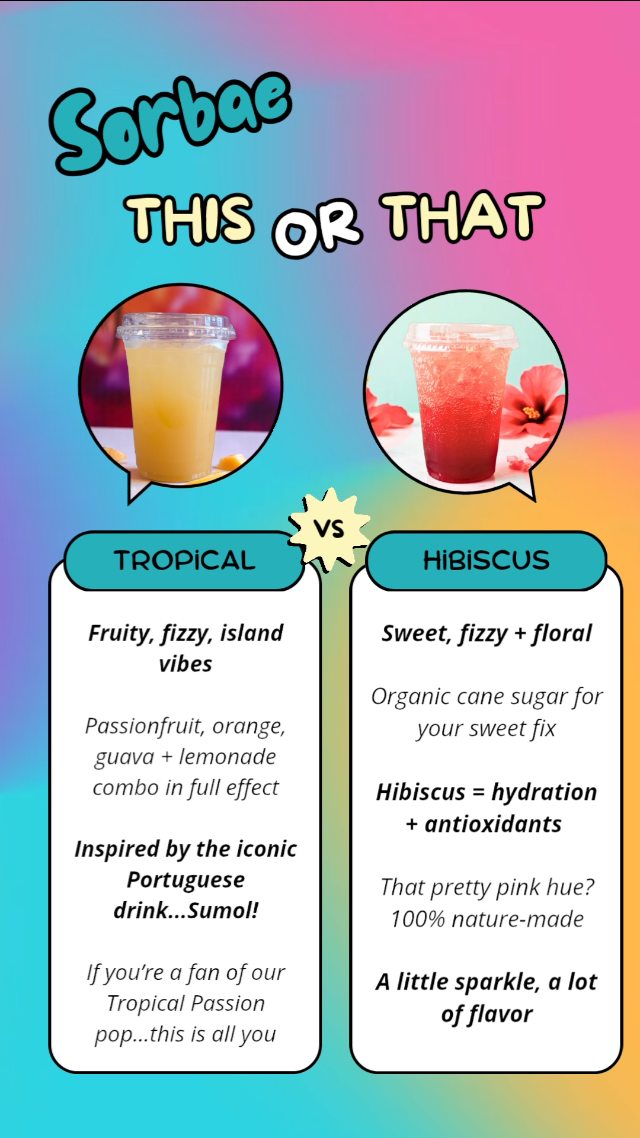 🌺 Hibiscus or 🍍 Tropical — which one are you sipping on?
One’s soft and floral, the other’s punchy and bold.
Both inspired by our pops. Both sparkling with flavor.
Drop your pick 👇
#sorbaenbma #thisorthat #drinksthatdrip #newbedfordma #fairhavenma #dartmouthma #mattapoisett #marionma #westportma