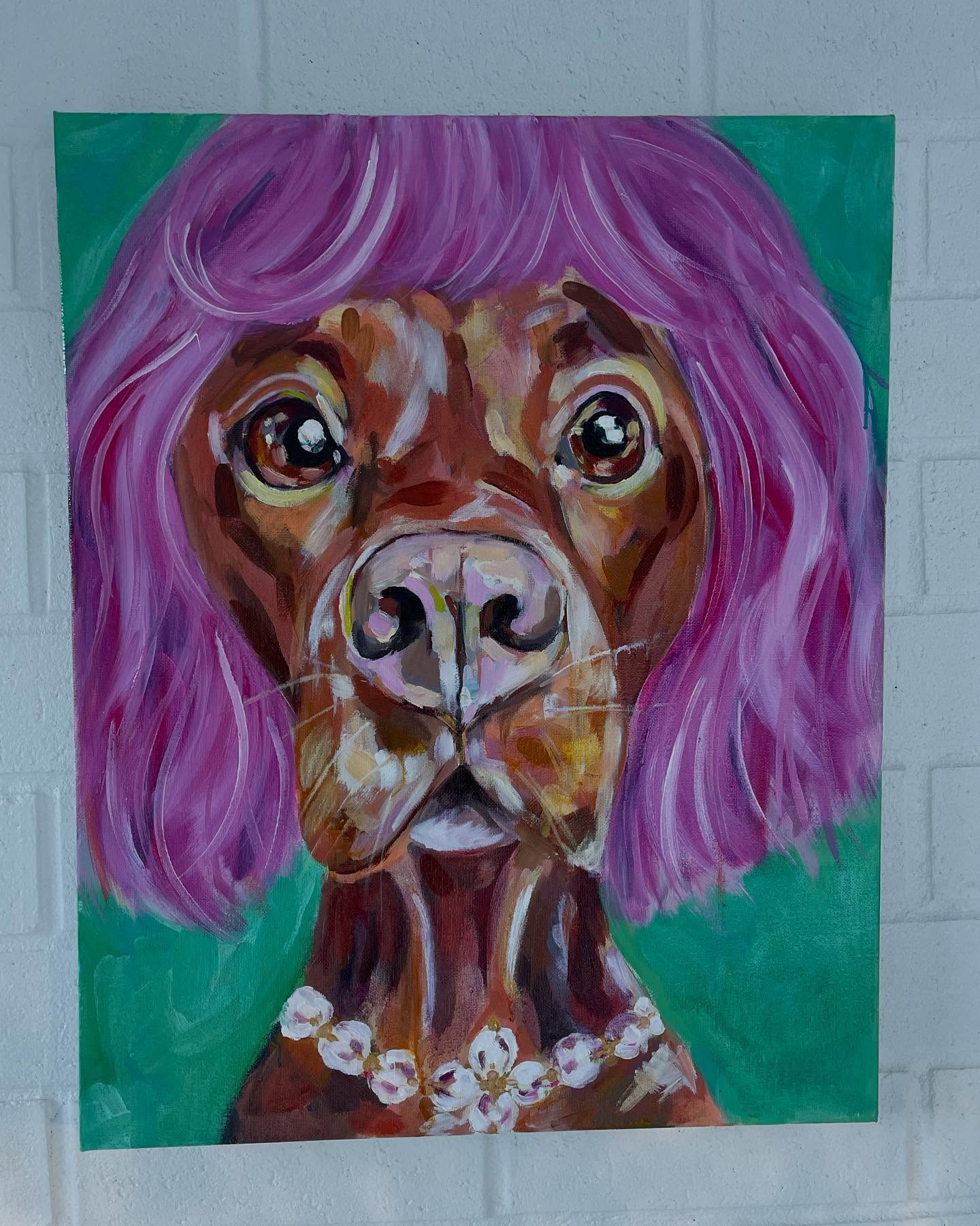 And just like that I became somewhat obsessed by the notion of dogs in pink wigs 💎 this mixed media original is available for sale. Dm me with any questions! 💕