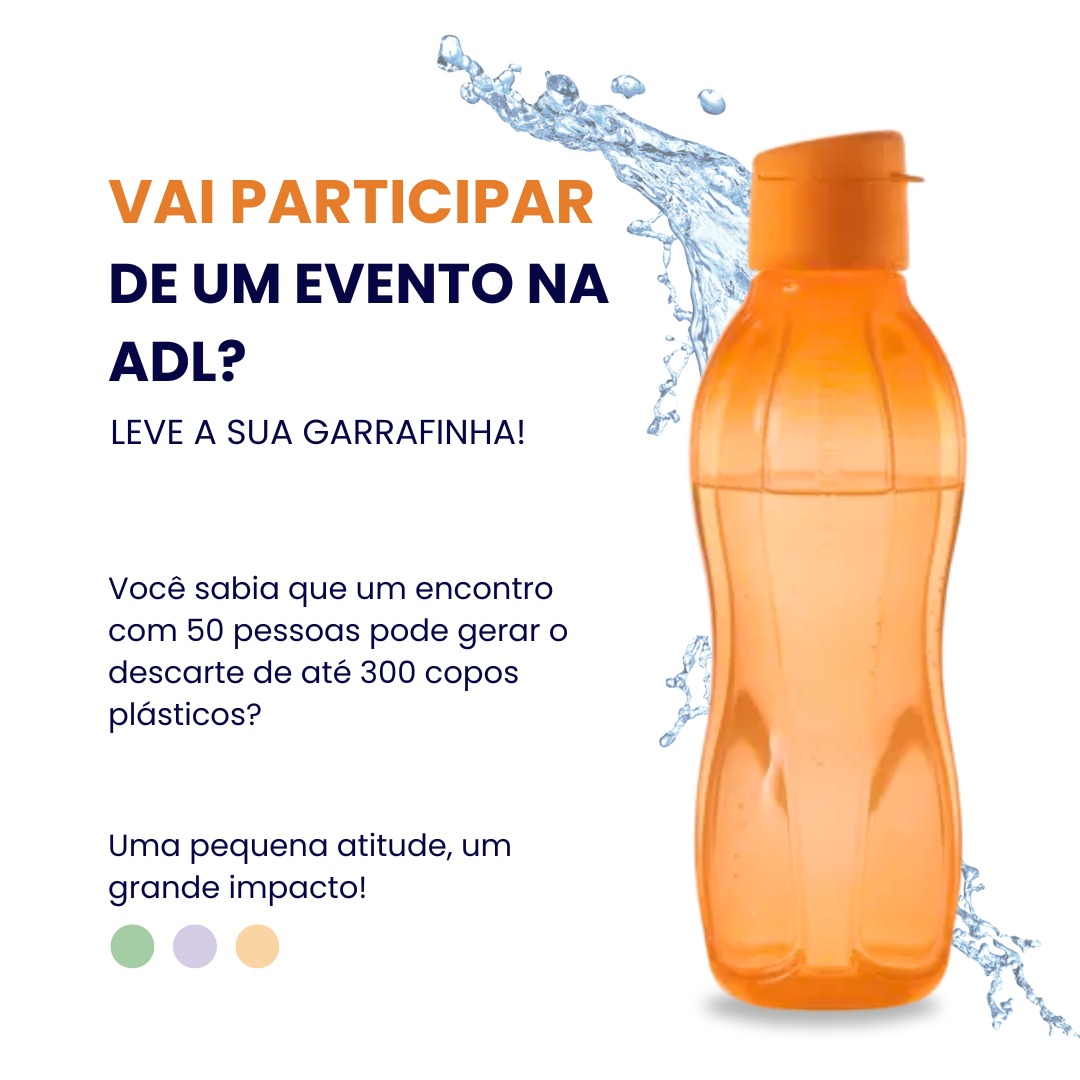 🌱 Cuidado começa com gestos simples!
Em nossos eventos, convidamos você a levar a sua garrafinha e ajudar a reduzir o uso de copos plásticos.
📉 Um único encontro com 50 pessoas pode gerar até 300 copos plásticos descartados.
♻️ Com sua garrafinha, você cuida da saúde e reduz o lixo.
Vamos juntos nessa? 💧