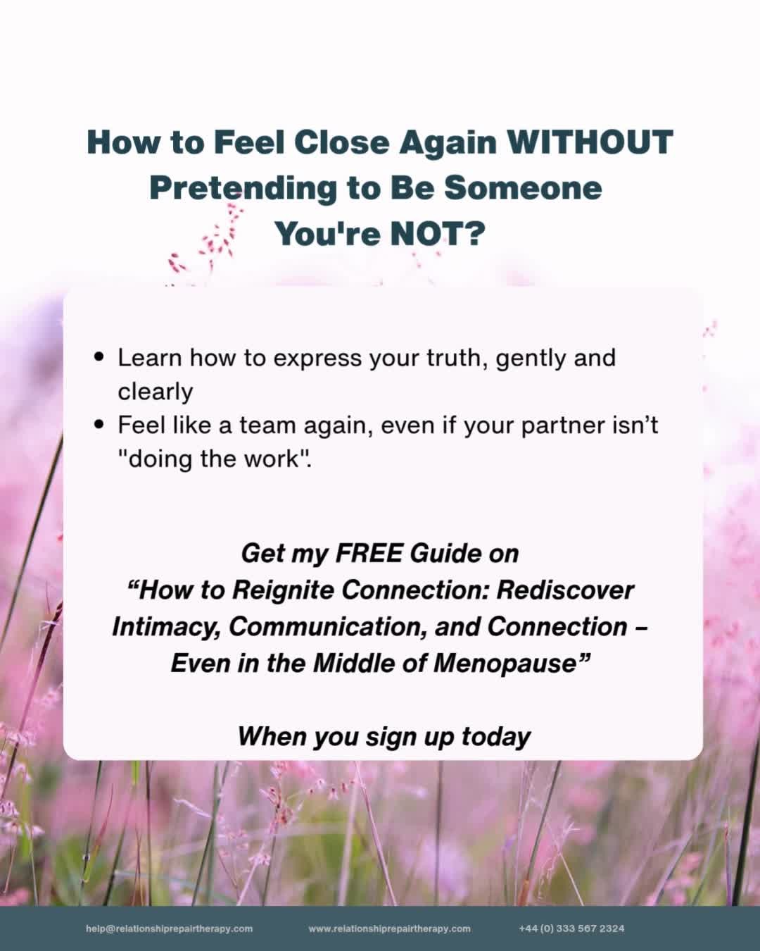 During menopause, many women feel like they’ve become a stranger to themselves and their partner.
The truth?
You don’t need to fake smiles, pretend you're “fine,” or wait for your partner to change.
Get access to 10 minute webinar 👇
https://couplestherapy.relationshiprepairtherapy.com/womenswebinar
#menopause #womensupport #relationshiprepair #midlife #midlifewomen #emotionalconnection #RLT #PerimenopauseSupport #RealLoveThrives #couplescoach
