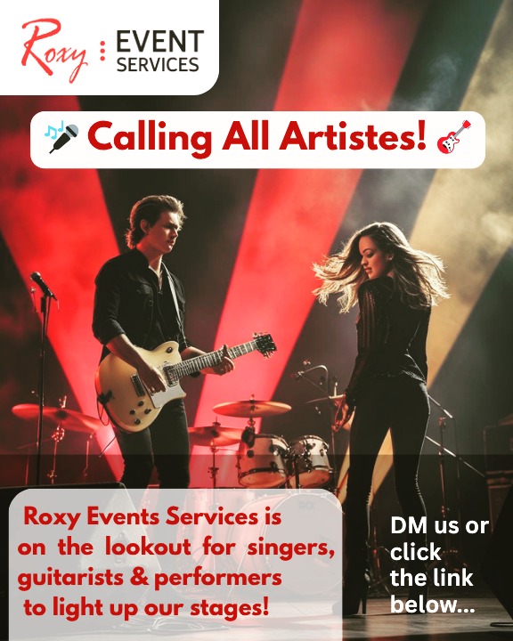 Roxy Event Services is on the lookout for dynamic singers, guitarists, and performers to light up our stage and bring unforgettable energy to our live events..
Dm us for more information 📲
Or use the link below for further inquiries.
https://www.roxyevents.com