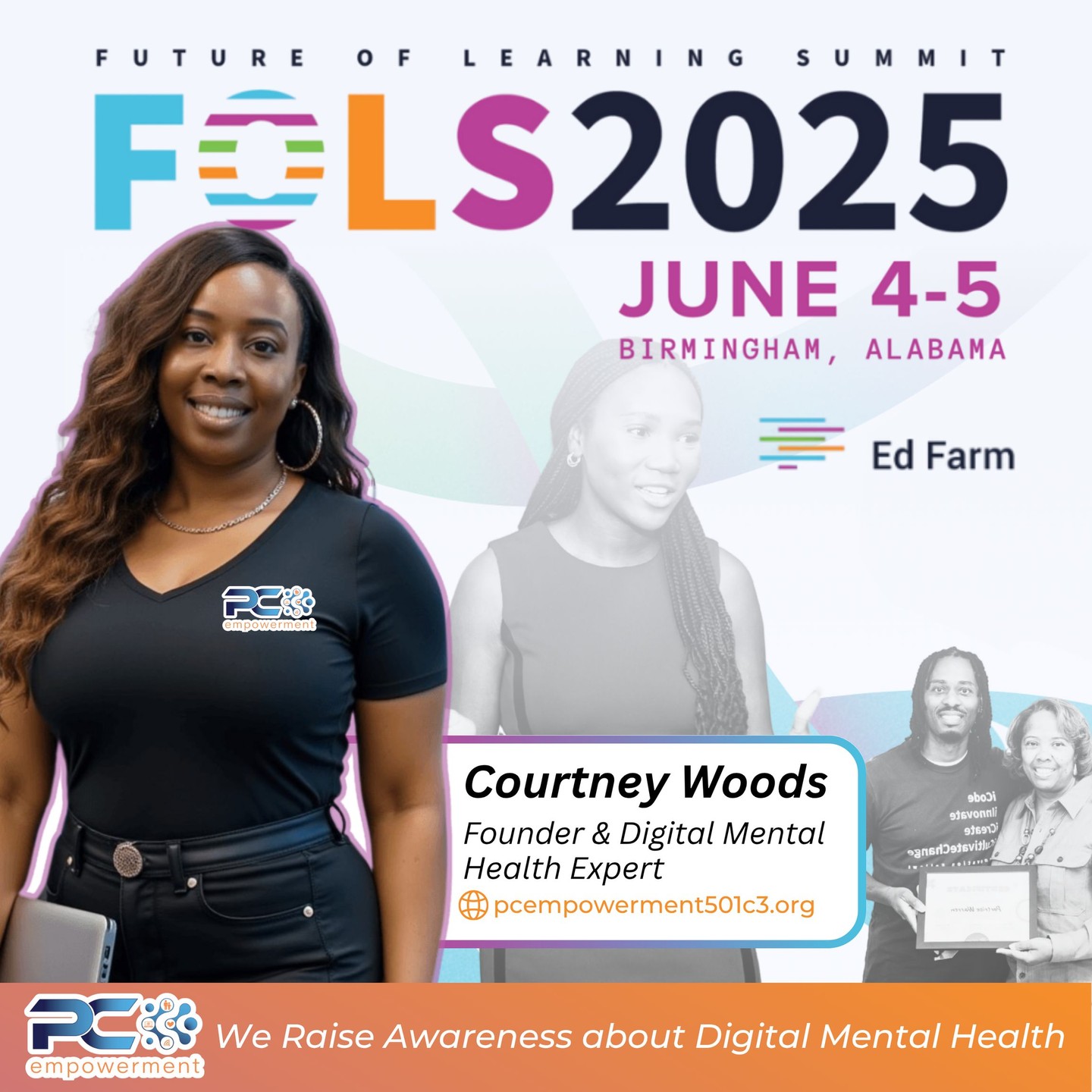 Our founder will be representing PC Empowerment during The Future of Learning Summit presented by EdFarm today. It's important for our community members, students, employees, families and professionals to learn how technology effects their mental health.
We will be conducting our guided Digital Mental Health Quiz and our "Your Relationship with Your Phone" presentation at the Boutwell Auditorium in Birmingham, AL. Visit pcempowerment501c3.org to have a Digital Mental Health Facilitator present at your next annual meeting, summer camp, after school program, church or team meeting.