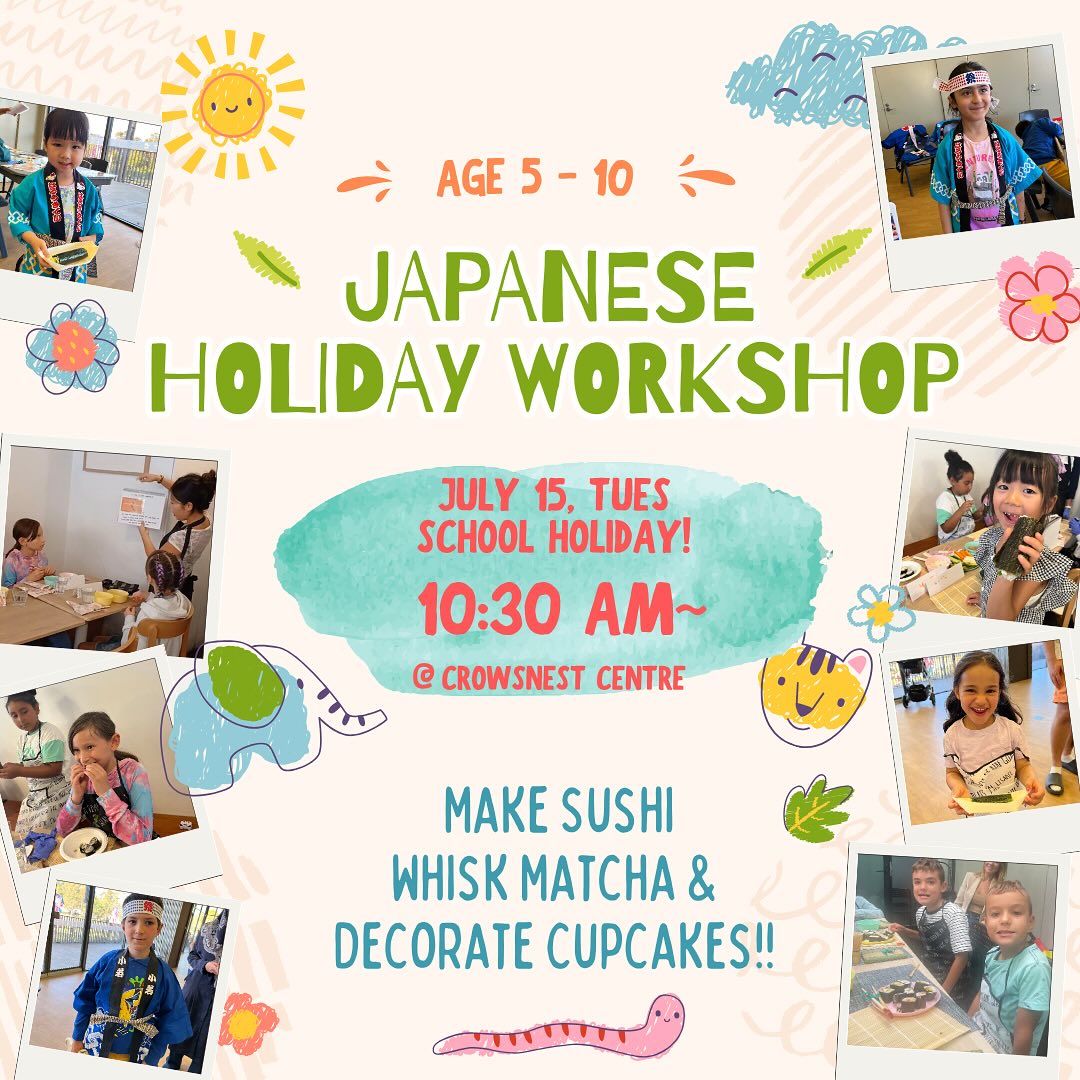 Looking for a fun and cultural workshop for your kids next school holiday? 🧁
We’re running another Japanese experience workshop this July and this time, we’ve added a cupcake decorating activity by @wakasweet_sakura_no_hana ! ✨❄️
Limited spots available, book now to secure your child’s place in this creative experience 🥣🍣🍵