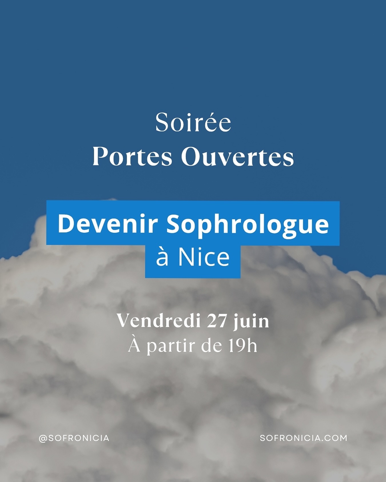 Vous souhaitez découvrir notre école et notre formation pour devenir sophrologue ? Rejoignez-nous pour une soirée portes ouvertes, le vendredi 27 juin à partir de 19h dans nos locaux à Saint-Laurent-du-Var !
Pourquoi venir ?
✨ Rencontrez notre équipe pédagogique : Échangez avec nos formateurs passionnés et expérimentés.
✨ Découvrez notre formation : Informez-vous sur le parcours pour devenir sophrologue et les méthodes que nous enseignons.
✨ Posez toutes vos questions : Profitez d’un moment convivial et privilégié pour obtenir des réponses à toutes vos interrogations.
✨ Intégrez la formation : Saisissez l’occasion de vous inscrire à notre formation en formule semaine qui démarre en mai.
📅 Vendredi 27 juin
🕖 À partir de 19h
📍 École Sofronicia, 40 boulevard Jean Ossola, Saint-Laurent-du-Var
💬 Événement gratuit et ouvert à tous
Ne manquez pas cette occasion unique de découvrir notre école et les dessous d’une nouvelle carrière passionnante.
Inscrivez-vous dès maintenant !
🔶 Inscription obligatoire, places limitées 🔶
📧 ecole@sofronicia.com
📞 06 84 70 51 29
🖥️ www.sofronicia.com