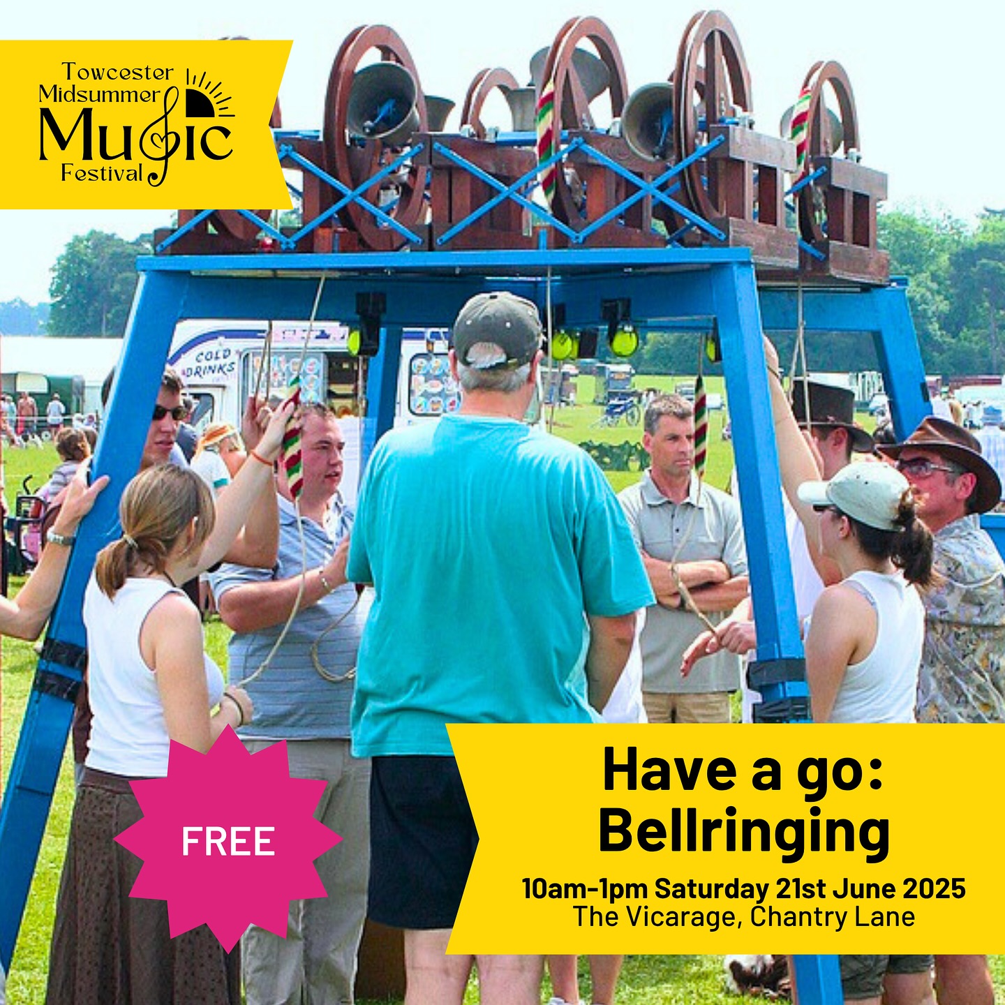 🔔 Ever wanted a go at bellringing and to see how the mechanism works?
Join the Towcester Bellringers from 10am-1pm Saturday 21st June at the Vicarage in Chantry Lane to try bellringing on the mobile belfry (thanks to Peterborough Diocesan Guild of Church Bellringers) and to learn more about the art of bellringing.
Free to participate - just turn up on the day.
#towcestermidsummermusic #bellringingworkshop #bellringing