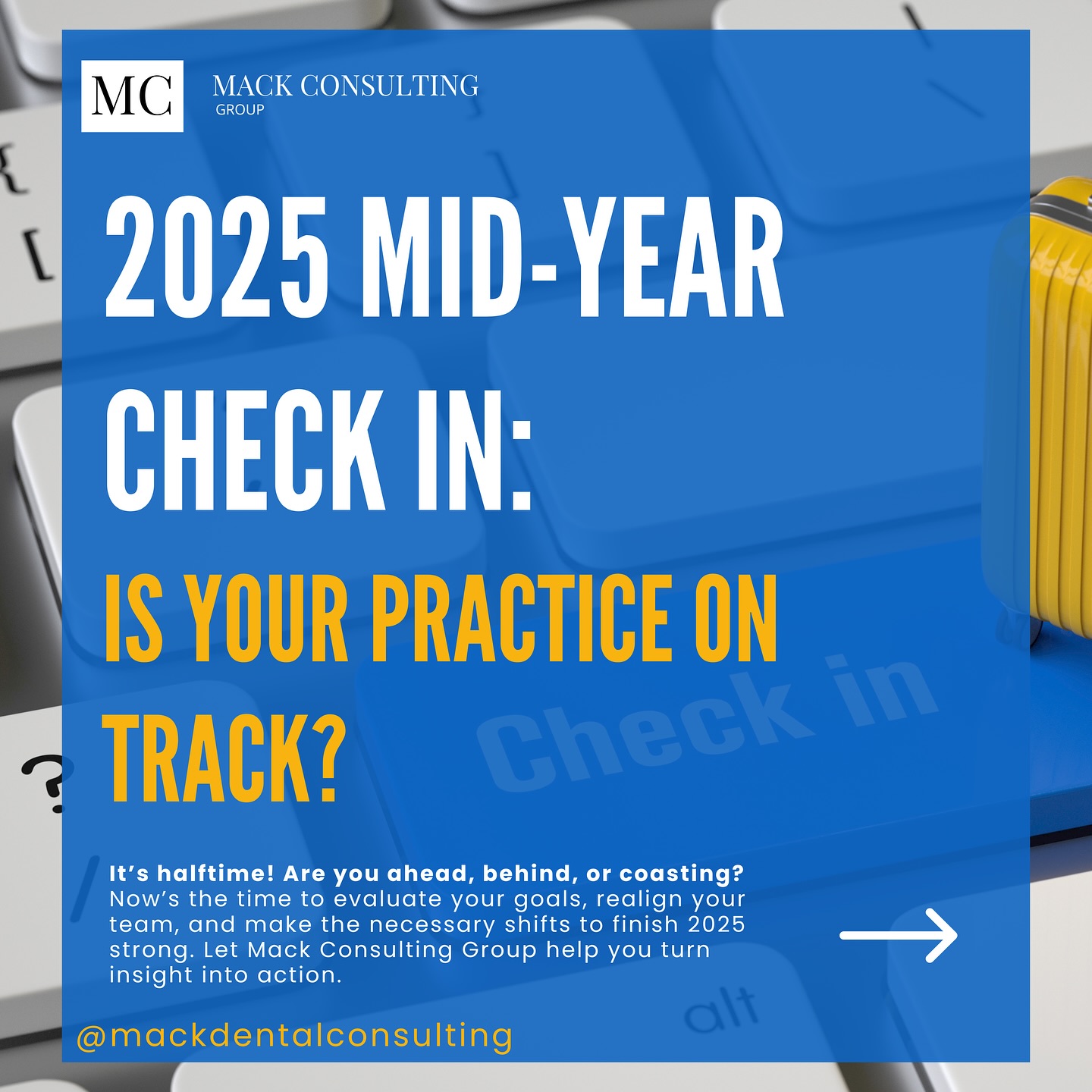 📍2025 Mid-Year Check-In: Is Your Practice On Track?
We’re officially halfway through the year—how’s your practice really doing?
✅ Are you on pace to hit your production & collection goals?
✅ Is your team aligned and performing with clarity?
✅ Are your patients rebooking, referring… and leaving great reviews?
Whether you’re ahead, behind, or somewhere in between, now’s the time to pause, evaluate, and pivot where needed.
💡 Mid-year is your moment to adjust not coast.
Let Mack Consulting Group help you realign and finish strong.
📩 DM us “MIDYEAR” to schedule your strategy check-in today.
#DentalConsulting #PracticeManagement #MidYearGoals #OrthoConsulting #Q3Ready #DentalGrowth #TeamTraining #PatientExperience #MackConsultingGroup