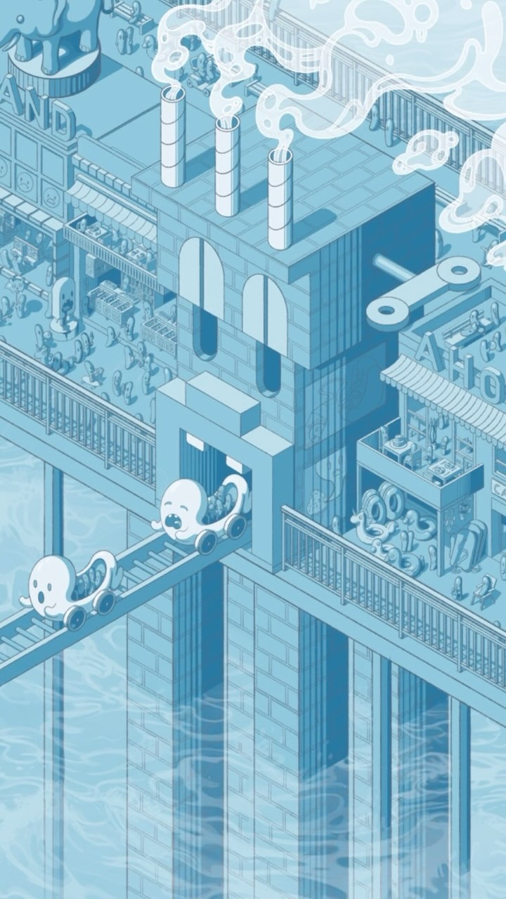 Tonal study for a brand new artwork. This is a cropped section. I like the look of it so far, except the waves which aren’t right for me. But I’m hoping it all comes good in the finished version which I hope to be able to make a start on in the coming weeks. #artinprocess #artworkdesign #popsurreal #dreamart #graphicartwork #digitalartpainting #dreamlikeart #isometricart #innerworlds