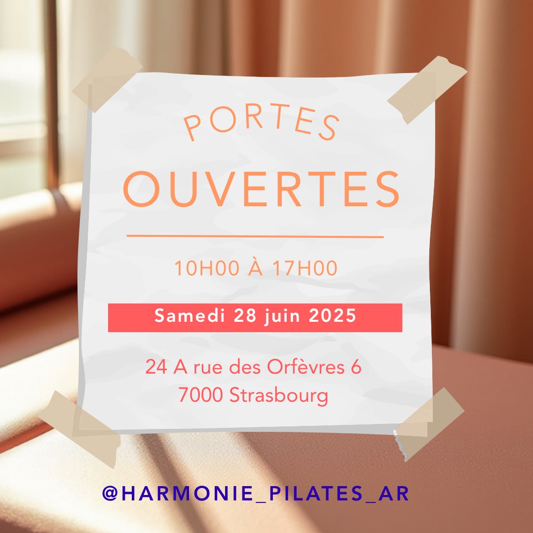 🧘♀️ PORTES OUVERTES – SAMEDI 28 JUIN 🎉
Le studio ouvre bientôt ses portes… et on vous invite à le découvrir en avant-première !
📍 Samedi 28 juin
🕙 De 10h à 17h
📌 Harmonie Pilates Studio - 24 A rue des Orfèvres 67000 Strasbourg
Au programme :
✨ Visite du studio
✨ Ateliers découverte gratuits de 15 min (Reformer, Spine Corrector, Tower, Tapis)
✨ Rencontre
✨ Jeu concours pour gagner une séance privée
✨ Offres spéciales pour toute inscription
🌟 C’est le moment parfait pour découvrir l’univers du Pilates dans une ambiance conviviale.
📲 Les places pour les ateliers sont limitées – pense à réserver !
➡️ www.harmonie-pilates.fr
#portesouvertes #pilatesstudio #pilatesaddict #pilatesreformer #bienêtre #pilateslife #pilatesfrance #ouverturestudio #evenementpilates #pilatesaddict #pilateslovers