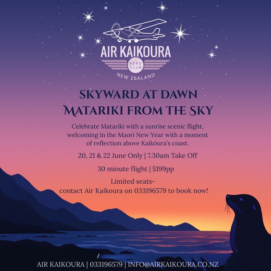 Join us to celebrate Matariki ✨
Come fly above Kaikōura to welcome in the Māori New Year and to take a moment to reflect above the beautiful scenery 🌅