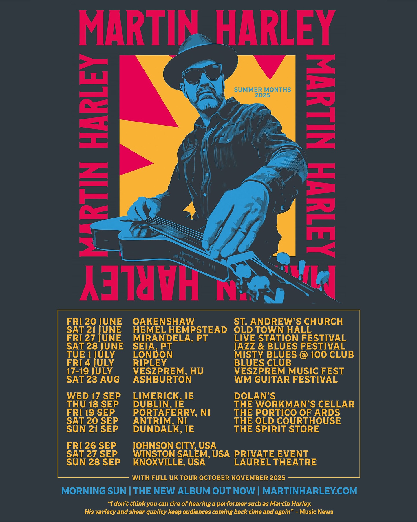 #RePost @MartinHarleyMusic:
My shows with @BonnieRaittOfficial in Ireland were so much fun. Something I won’t forget in a hurry. I got such a great reception from Bonnie, her crew and the audiences. I’ll be returning to Ireland in September. There are also a handful of US shows with more to follow. See you on the road.
Find out more in my latest newsletter sent today - find the link in my stories.
You can head over to martinharley.com for gig tickets.
#martinharley #ontour #ireland #uktour #bonnieraitt