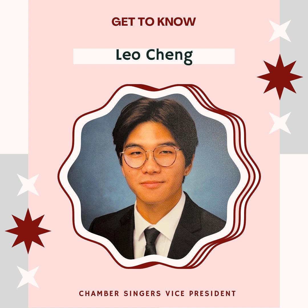 our next senior spotlight shines on our very own chamber singers vice president, leo cheng! we’ve been so fortunate to have leo in choir, he’s always ready to support everyone and his energy brings us closer together. thank you for all your hard work, leo. we truly appreciate you! we can’t wait to see you continue your passion of music!