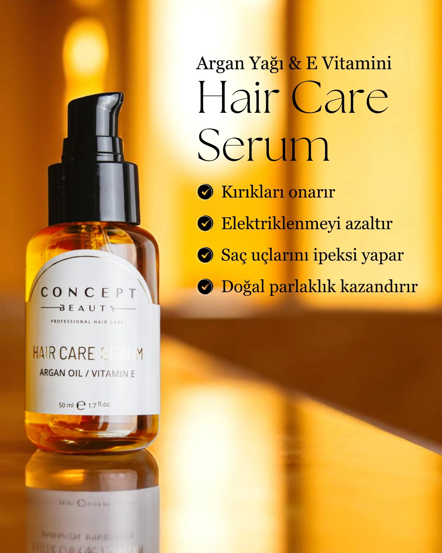 Saçların da senin gibi parlasın. 💛
🌿 Argan Yağı & E Vitamini içeriğiyle:
✔️ Kırıkları onarır
✔️ Elektriklenmeyi azaltır
✔️ Saç uçlarını ipeksi yapar
✔️ Doğal parlaklık kazandırır
Sen gülümse yeter… Saçlarının ışıltısını Concept Beauty tamamlar. 💫
💡 Nasıl Kullanılır?
1. Birkaç damla serumu avucunuza damlatın, saçların uçlarına ve boylarına gelecek şekilde masaj yaparak uygulayın.
2. Günlük olarak nemli veya kuru saçlara uygulanabilir. Durulama gerektirmez.
3. Uygulama sırasında ve sonrasında saçta ve elde yapışkanlık hissi bırakmaz.
📍Şimdi keşfet: www.conceptbeauty.com.tr
#ConceptBeauty #SaçSerumu #ArganYağı #DoğalBakım #HairGoals #ParlakSaçlar