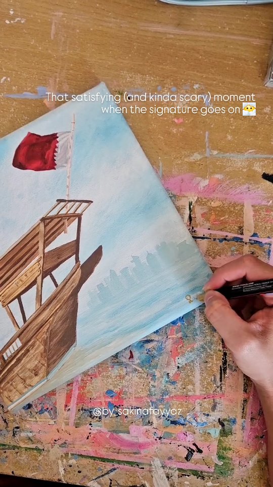 It’s always kinda scary adding that final touch to a painting. I always feel like I'm gonna ruin it somehow 🙈. And to be completely honest… I did ruin it right after taking this video 🥲 had to go full-on disaster control 😪. But hey, all’s well that ends well 🤷🏻♀️
Anyway, I’ll be revealing this painting soon. So stay tuned! 😉
.
.
.
.
.
.
.
#artistlife #paintingprocess #artreel #artistsofinstagram #acrylicpainting #artbehindthescenes #wip #dohaart #qatarart #artcollector #artforsale #artstudio #creativeprocess #originalart #homedecor #artbuyers #artlovers