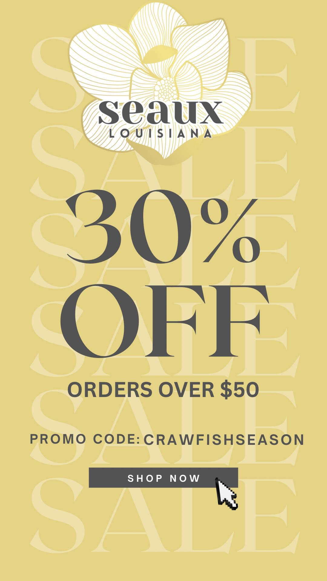 You may be PINCHING back tears because the greatest Louisiana season is coming to a close!! 🦞🦞🦞
To ease the heartbreak, Seaux Louisiana is serving up something even hotter than a backyard boil… 30% OFF any orders over $50.00.
USE PROMO CODE: CRAWFISHSEASON
Sale ends June 30‼️
#seauxlouisiana #shopsmall #louisianalove #crawfishseason #crawfish #louisianaliving