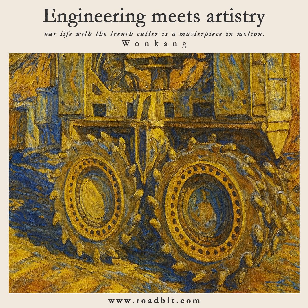 Engineering meets artistry
www.roadbit.com
#Diaphragmwall #Slurrywall #trenchcutter #BC30 #BC32 #BC35 #BC40 #cutterteeth #gearbox #mudpump #korea #wonkang #roadbit #cuttingwheel #BCF10 #BCF9 #spareparts #Mechanicalseals #Damper #Gearing #Complete #Assembly #roadheader #pick #tunneling #1500mm #bearing