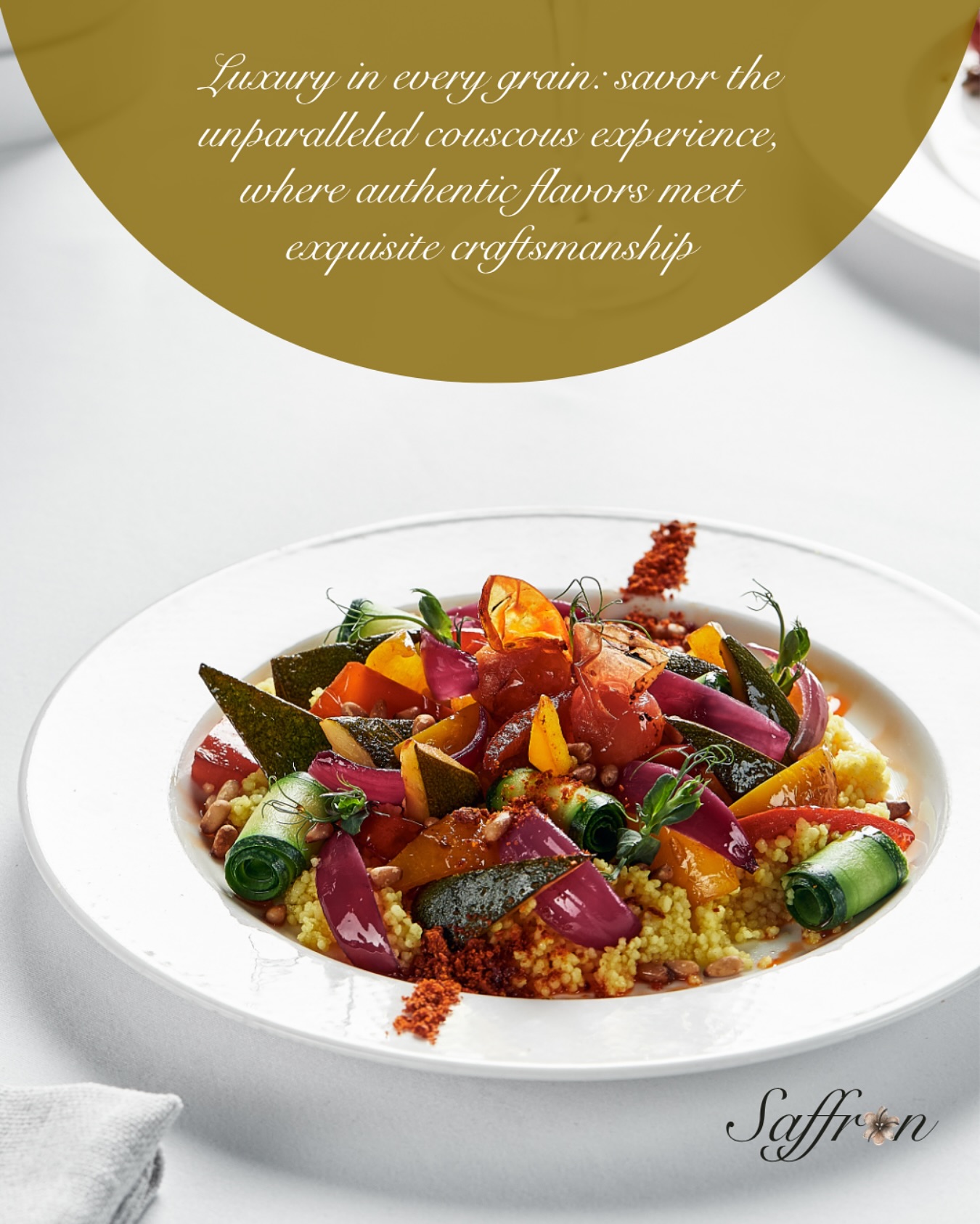 Luxury in Every Grain ✨
Experience couscous like never before, a masterpiece dish of North African tradition. Infused with delicate spices and paired with vibrant, fresh ingredients, this creation transforms your meal into an unforgettable celebration of flavors and textures. 🥕🍅
At Saffron, we elevate couscous beyond the ordinary, delivering a refined culinary experience that delights you. Each bite is a luxurious journey into heritage and elegance, crafted to perfection.
Indulge yourself in the art of authentic taste because true luxury lies in the details. 🌸
#LuxuryDining #CouscousExperience #NorthAfricanFlavors #GourmetJourney #SaffronGourmet