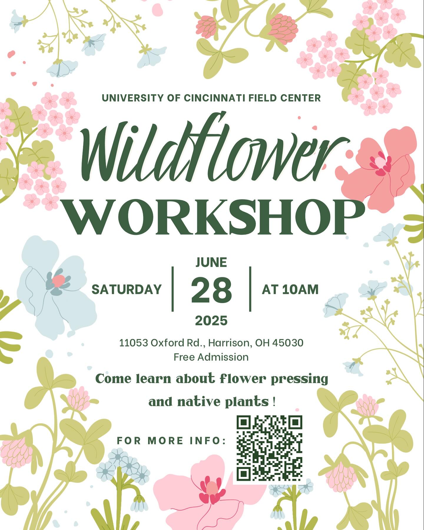 Come out to the Field Center for a morning of flower pressing and fun! This event is open to the public. You will have the chance to create your own pressing kit and seed bombs for FREE 🌸 Registration can be found in our bio or on the website!
https://www.ucfieldcenter.com/event-details-registration/wild-flowers-and-pressing