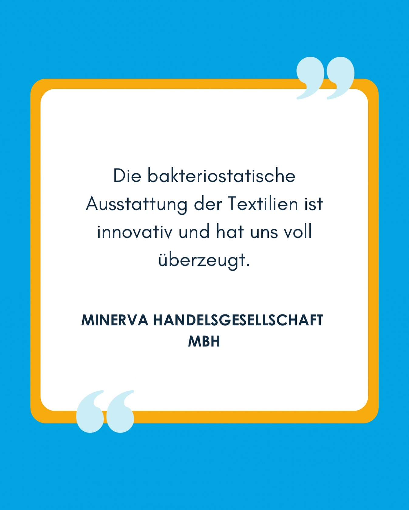 „Die bakteriostatische Ausstattung der Textilien ist innovativ und hat uns voll überzeugt.“ – MINERVA Handelsgesellschaft mbH 💬
Ein starkes Statement von einem zufriedenen Kunden! 💙
Unsere antimikrobiellen Textilien setzen neue Standards in Sachen Hygiene und Effizienz in der Backstube.