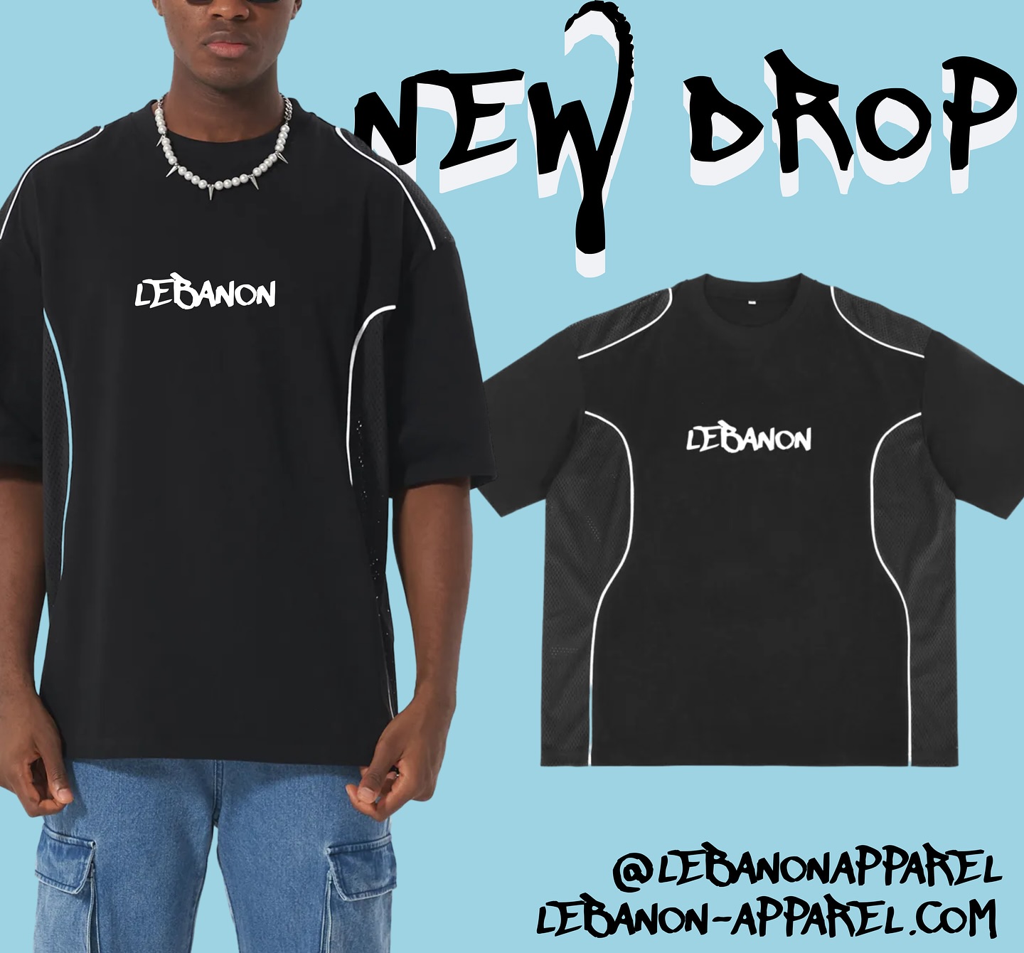 Get ready to elevate your style! Score this unique Lebanon Piped Panel Oversized T-Shirt for just $40 - buy now!