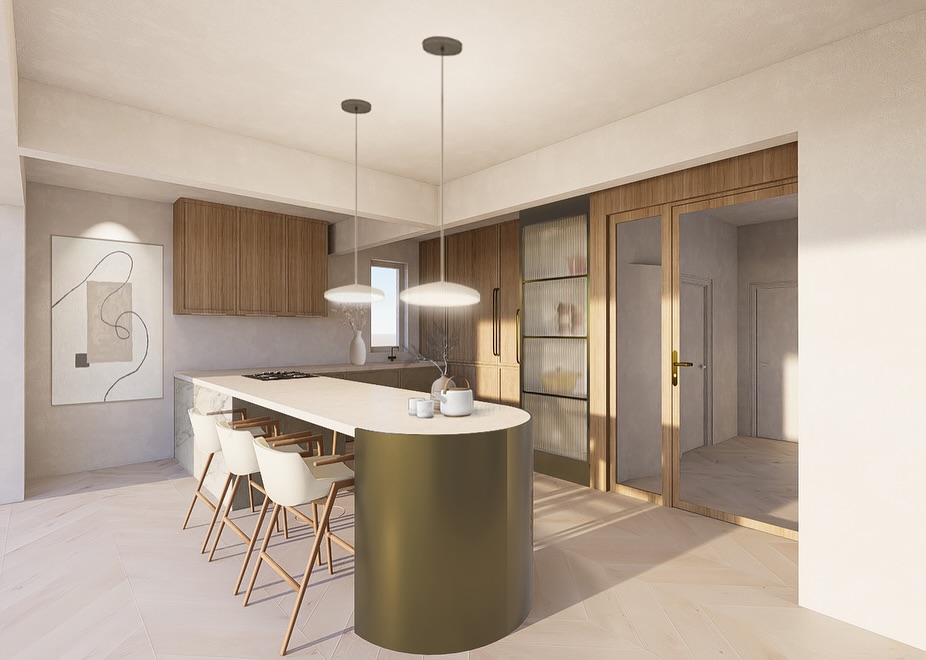 A kitchen design from our recent concept meeting in Pen-y-Lan. We explored ideas for a bright, inviting space where cooking and connection come together. Here, we’ve chosen warm wood tones and subtle brass finishes to complement a stunning marble island that faces the garden, creating a space that’s both functional and elegant. A perfect blend of texture, tone, and light.
#kitchendesign #interiorinspo #marbleisland #brassfixtures #wooddetails #penylan #cardiffhomes #openplankitchen #kitchenrenovation #modernkitchen #designconcept #interiordetails #kitcheninspiration #luxurykitchen #homedesignideas #gardenviewkitchen