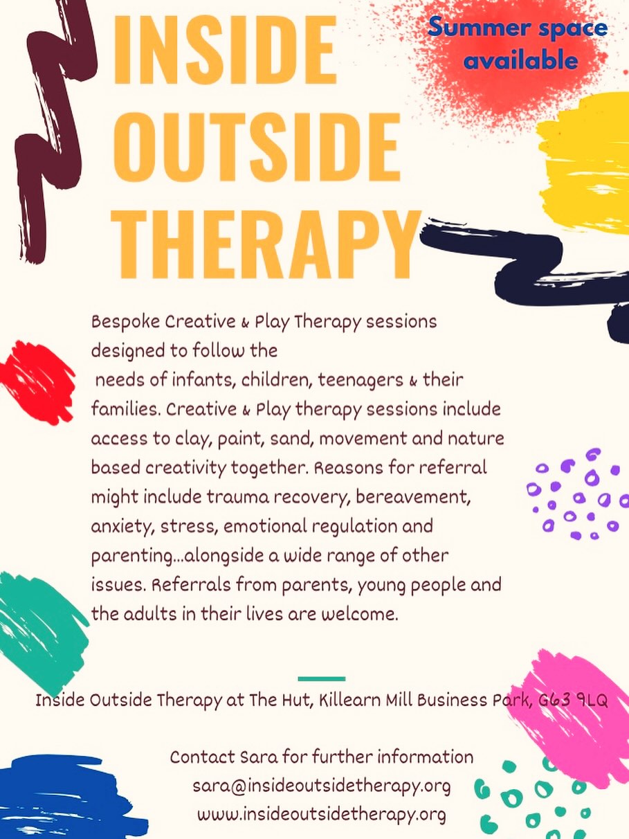 Short term Summer play & creative therapy sessions available focussing on strength and safety for school and friendships. Get in touch if you’d like to think together about how play & creative therapy can support your family: sara@insideoutsidetherapy.org #playtherapy #creativetherapy #childmentalhealth #adolescentmentalhealth #familywellbeing #anxiety #schoolanxiety #socialanxiety #strong #safe #insideoutsidetherapy #scotland #glasgow #stirling #killearn