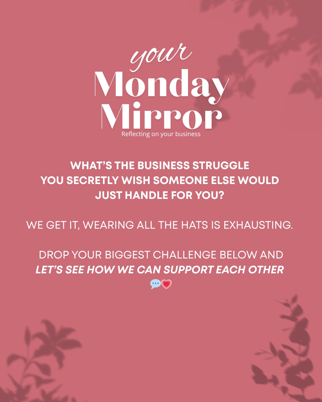 Running a business means juggling a million things, but what if you didn’t have to do it all alone? 🌿
Tell us: What’s the one task you secretly wish someone else would just take off your plate?
Let’s chat in the comments and lift the load together 💗👇