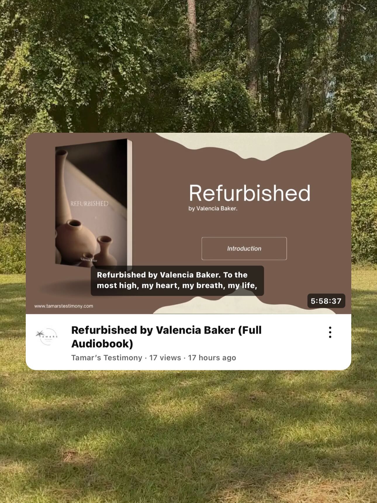 “It is done.” 🌱📖🌬️
August 26th, 2024, I became a Christian published author at the age 21 and wrote, “Refurbished” (chapters in attached). June 27th, 2025 | completed my FREE Audiobook of “Refurbished” at the age 22. 6 HOURS of work?!? 356 pages?!!
I’m so happy (and stress-free to have completed this work by the strength of The Holy Spirit. I did this all by my lonesome with His help. Only needed a printing company to print my books and a cover art site to generate something that was fitting for “Refurbished”.
The Holy Spirit carried me to the finish line.
I am ever so thankful for Him🧎🏾♀️.
Thank you to ALL who have supported in purchasing and simple words of encouragement! I appreciate you and I love you. May He bless you for blessing me. Your act of kindness has not gone unnoticed by Him. He will reward you because He knows the stress this put me through, but IT IS DONE!
FREE Audiobook on Yt: @tamarstestimony
Purchase here: https://www.tamarstestimony.com/product-
page/refurbished-book
Yours Truly,
Tamar (Valencia Baker) ✨
#tamarstestimony #refurbishedbyvalenciabaker #christiantiktok #christianauthor #christianauthors #publishedauthor #thewordofgod