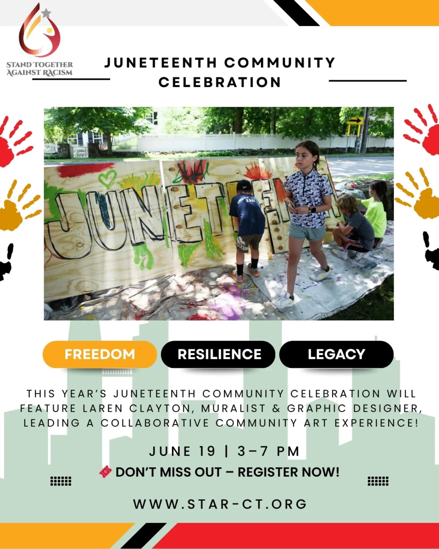 🎉 The countdown continues!
We’re just 12 days away from S.T.A.R.’s 4th Annual Juneteenth Community Celebration — a vibrant afternoon of music, culture, food, and art! 🖤❤️💚
✨ Featuring live music by The Misfits
🎨 Community mural led by Laren Clayton
🍗 Soul + Caribbean food trucks
📍 New Canaan Museum & Historical Society
🎟️ Free to attend — but RSVP is requested so we have enough supplies!!
👉 Link - https://docs.google.com/forms/d/1LsSuxuplvq9-3-ywukimbrY1878RgHE_KJTh94e34pU/viewform?edit_requested=true
#Juneteenth2025 #JuneteenthCelebration #STARJuneteenth #NewCanaanCT #CommunityVibes #SupportBlackCulture #LiveMusicEvent #TheMisfitsBand #LarenClayton #FreedomDay #CelebrateTogether #ArtAndSoul #RSVPNow #FreeEvent #CountdownToJuneteenth #standtogetheragainstracism #STAR