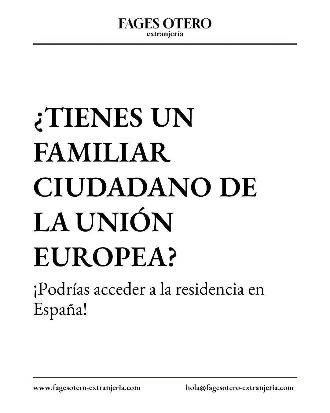 🇪🇺 ¿Sos familiar de un ciudadano de la Unión Europea?
Entonces esto te va a interesar:
Si sos su cónyuge, pareja registrada, hijo menor (o mayor a cargo), o incluso ascendiente en línea directa, podrías acceder a la residencia temporal en España.
✅ Derecho a residir, estudiar o incluso trabajar legalmente.
📌 ¡Y sin necesidad de visado previo si ya estás en España!
📩 Cada caso es distinto. Escribinos y te contamos si podés aplicar.
#ResidenciaFamiliarUE #ExtranjeríaEspaña #FagesOtero #VivirEnEspaña