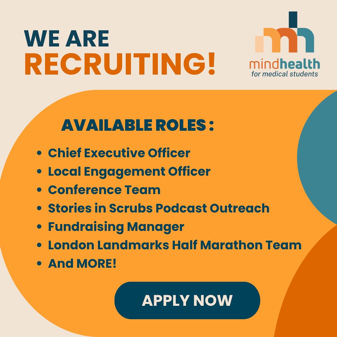 Are you a medical student passionate about mental health and well-being? Do you want to be part of a national movement improving the culture of support in medical schools?
Join the Mind Health for Medical Students – a national award-winning, student-led organisation focused exclusively on supporting the well-being of medical students across the UK.
We work directly with universities, run peer-led campaigns, share wellness resources, create recipe and blog guides, and host the Stories in Scrubs podcast.
This is your chance to make a real impact and join a passionate, growing team.
Roles available include:
• CEO
• COO
• Podcast Outreach team
• Campaigns Teams
• Web & Design
• Local Engagement Officers
• Conference & Event Planners
Check out the other available roles by clicking the link in our bio
📅 Recruitment closes: July 5th 2025
📍Open to all UK medical students
🔗 Apply now via the link in bio or here:
https://forms.gle/mDyrgJe77NeQyuQRA
📲 Follow us for updates:
@mindhealthuk
@storiesinscrubs.podcast
🌐 www.mindhealthuk.org