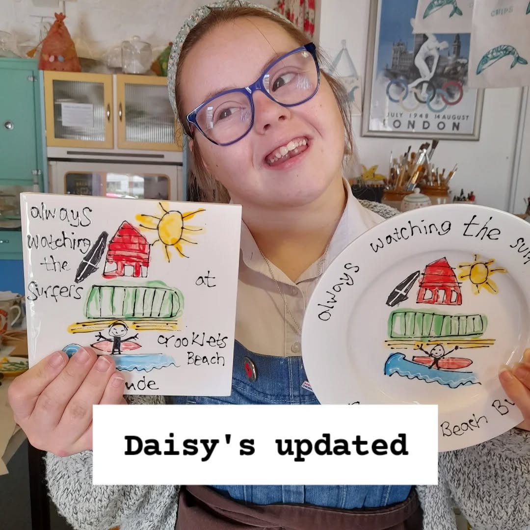 Morning everyone
The fabulous Daisy has updated Grandad's Beach Hut design.
She lost Granfer Bailey last year and made a lovely legacy design for him. To help her grief. As Daisy is progressing through enterprise and business skills, we encouraged her to update the design and make it a broader design to appeal to a wider audience.
It now says "Always watching the surfers at Crooklets Beach Bude". It has a surfer in the water in front of the beach railings at Crooklets Beach. It says 'Grandad's Beach Hut' on the bottom of each item so the design remains dedicated to her much loved and missed grandad..
Keep an eye out for Daisy's new website where you will be able to buy and order on line. I know!!!! Exciting! Go Daisy!!