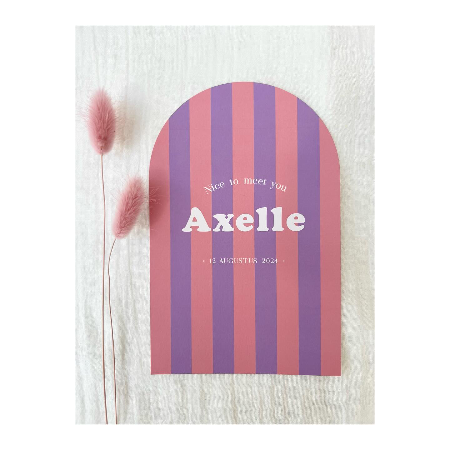 Welkom Axelle 💜❤️
.
.
#geboortekaart #geboortekaartje #geboortjemeisje #baby #studioflo #drukwerk #uniekgeboortekaartje #babyontheway #babygirl #zwanger2025 #itsagirl #zwanger #20wekenzwanger #boogkaart #vormkaartje #eenvoud #eenvoudigkaartje #droogbloemen #ontwerp #grafischontwerp #doopsuiker #suikerbonen