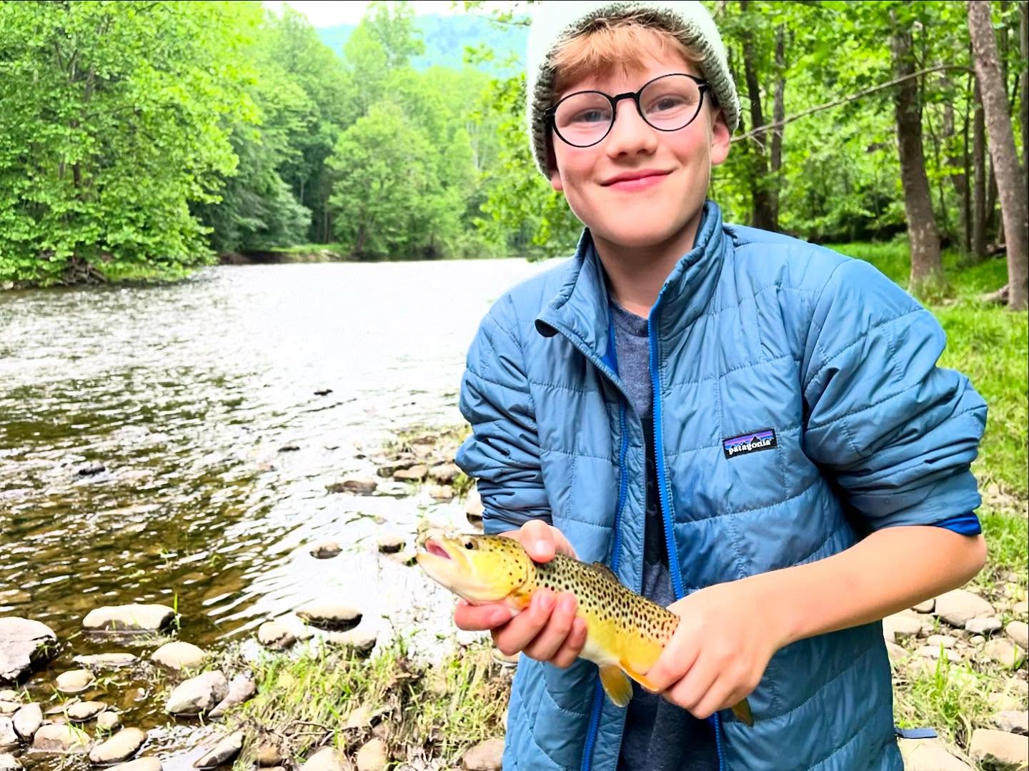 This guy got his first #browntrout #trout #fishing #wildadventures #getoutofyourcomfortzone #fishing #summertime #wildandwonderful #shenandoahvalleyflyfishing