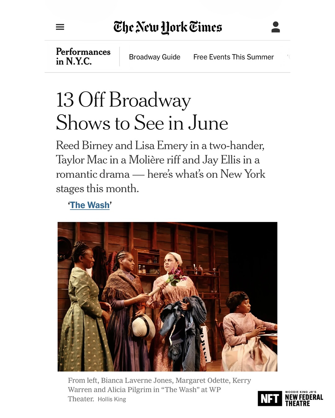Thank you @nytimes for the recommendation!
Performances of THE WASH continue tomorrow!
You won’t wanna say you missed this one.
Grab those tickets before it’s too late! 🔥