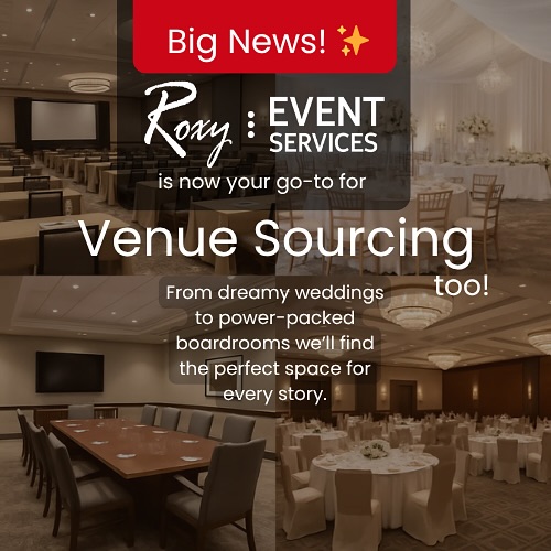 We’re thrilled to announce that Roxy Event Services is now officially offering Venue Sourcing! Whether you’re planning a dreamy wedding, a chic celebration, or a high-powered corporate event — we’ll help you discover the perfect space that sets the tone and brings your vision to life. 🏛️💍📊
From sunlit rooftops to elegant banquet halls and everything in between — leave the venue hunt to us. We bring you handpicked options that match your vibe, budget, and guest list.
✨ You focus on the experience. We’ll handle the space.
#RoxyEventServices #VenueSourcingNowOpen #PerfectSpacesForEveryStory #EventPlanningExperts #FromSpacesToStories