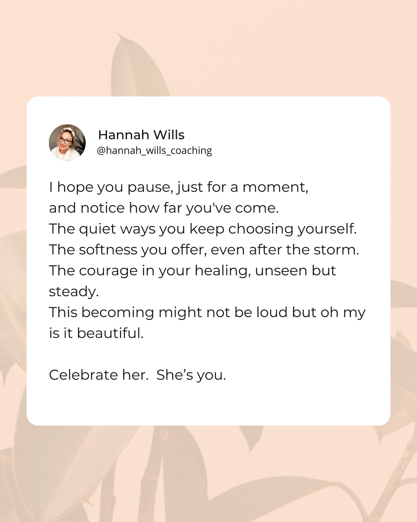 She’s healing in ways no one sees.
She’s rewriting her story in quiet moments.
This is your reminder:
The soft, steady becoming is still powerful.
You don’t have to earn your worth — you already have it.
✨ Tag a woman you love who needs to hear this today. 💛
Big love!
Hannah xx
-
#healingjourney #emotionalwellbeingcoach #mentalwellnessmatters #selflove #selfcompassion #lifecoach #lifecoachingforwomen