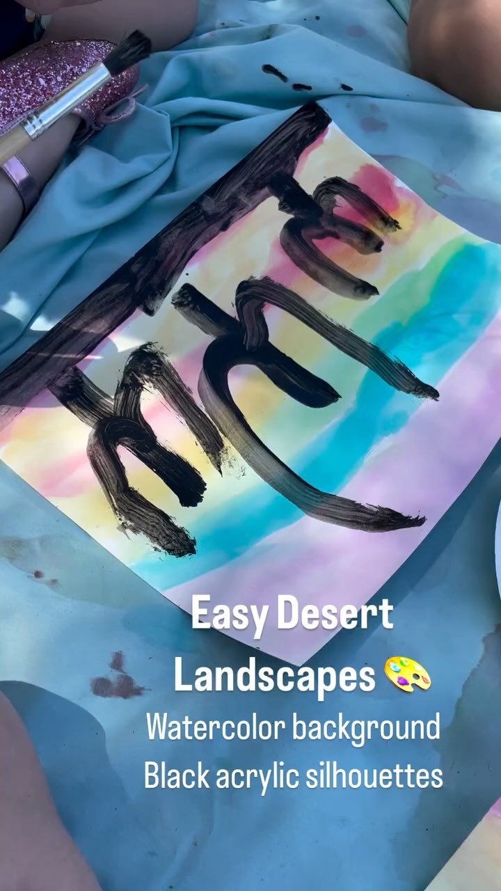 To try this project at home, just sit back and enjoy a sunset! Notice the colors you see and blend them together with watercolors. When they’re dry, paint cactus silhouettes with black acrylic paint, and you get a beautiful desert landscape. I’d love to see yours! Tag me if you try it 🌵
I have the sweetest students! Can you hear their voices? They are curious, creative, and kind. I don’t know how I got so lucky. We’re wrapping up Nature Art and Science for the season, but I have some new Art and Science classes coming up!
#eastvalleymoms #phoenixkids #kidsart #arizonahomeschoolers #sunsetpainting #desertlandscape