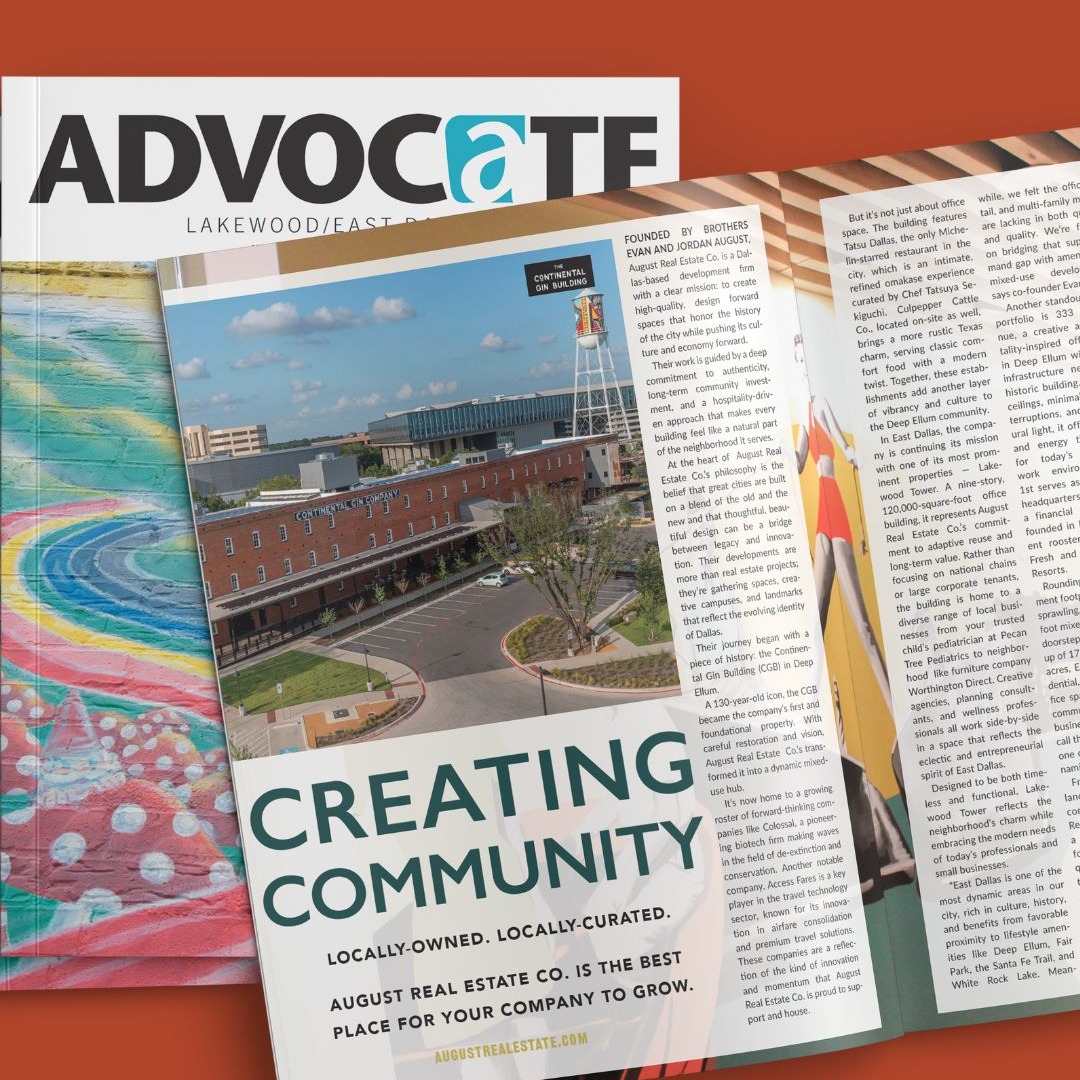 Expo Park is in print! 📰
We’re proud to be featured in this month’s Lakewood/East Dallas Advocate as part of August Real Estate Co.’s mission to create locally-owned, community-driven spaces that inspire connection, creativity, and culture.
From art lofts to neighborhood hubs, Expo Park blends restored charm with intentional design to bring East Dallas to life. Grateful to be part of the story.
#ExpoParkDallas #EastDallasLiving #AdvocateMag #CreatingCommunity #DallasLofts #LocalLove #AugustRealEstateCo