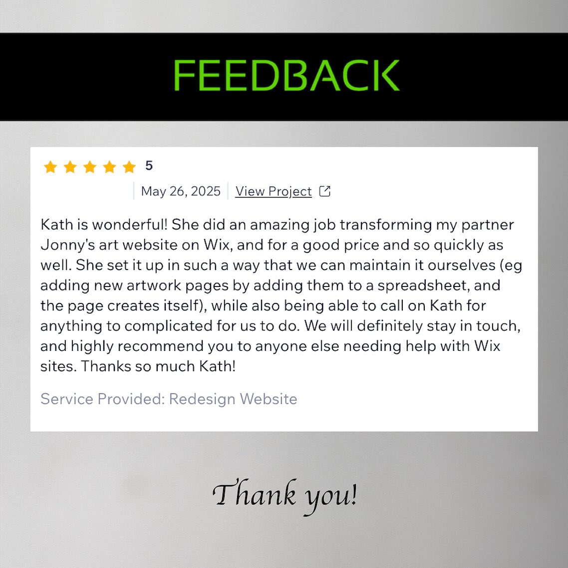 Helping artists like @jonnygloss bring their world to life online is why I do what I do. 🎨💻
Ready to align your digital presence with your creative vision? Let’s talk.
#ClientFeedback #ArtistWebsite #WebDesignWithHeart #CreativeBusiness #WixDesigner