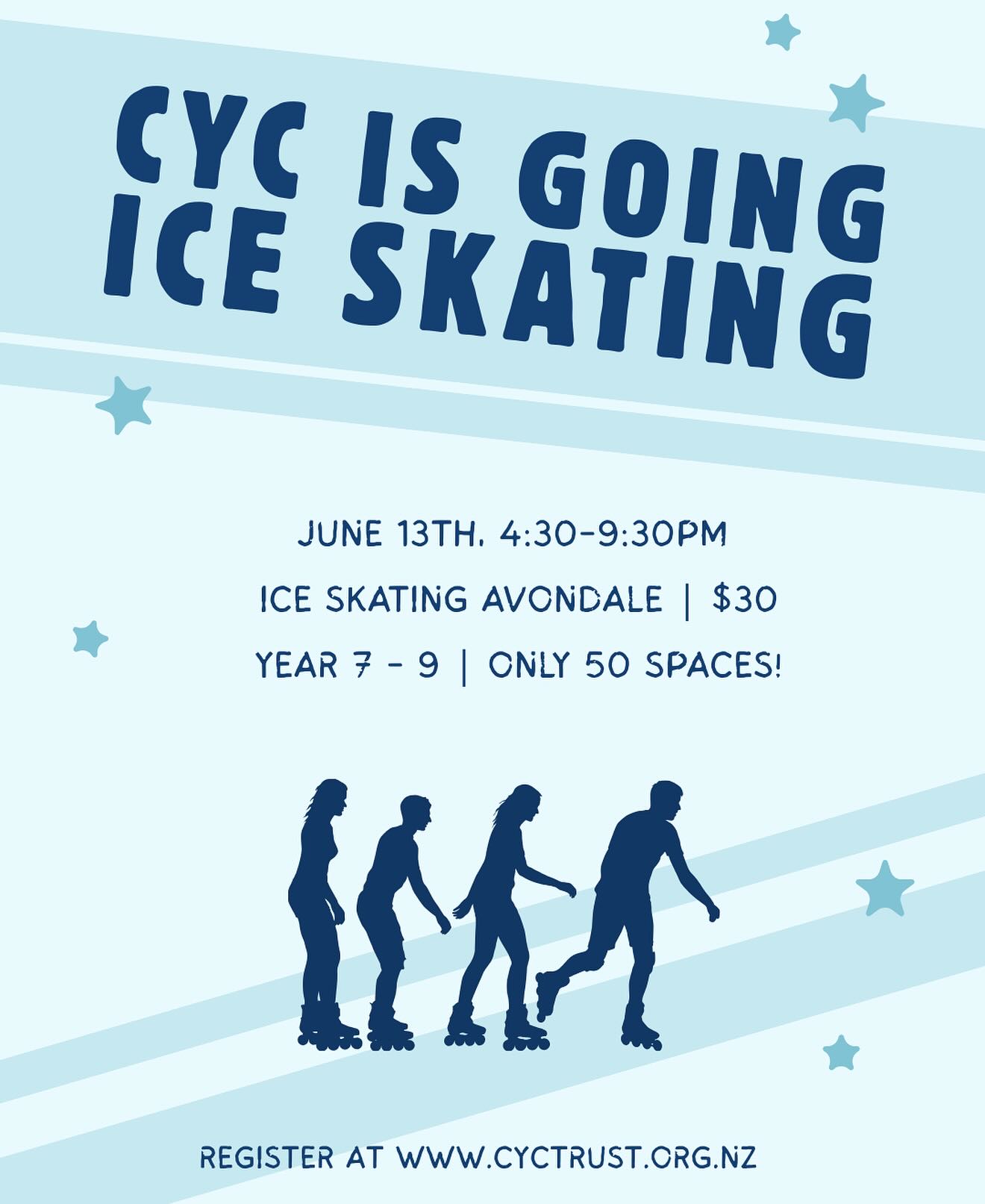 We’re going ice skating! ⛸️❄️
Register through our website — www.cyctrust.org.nz