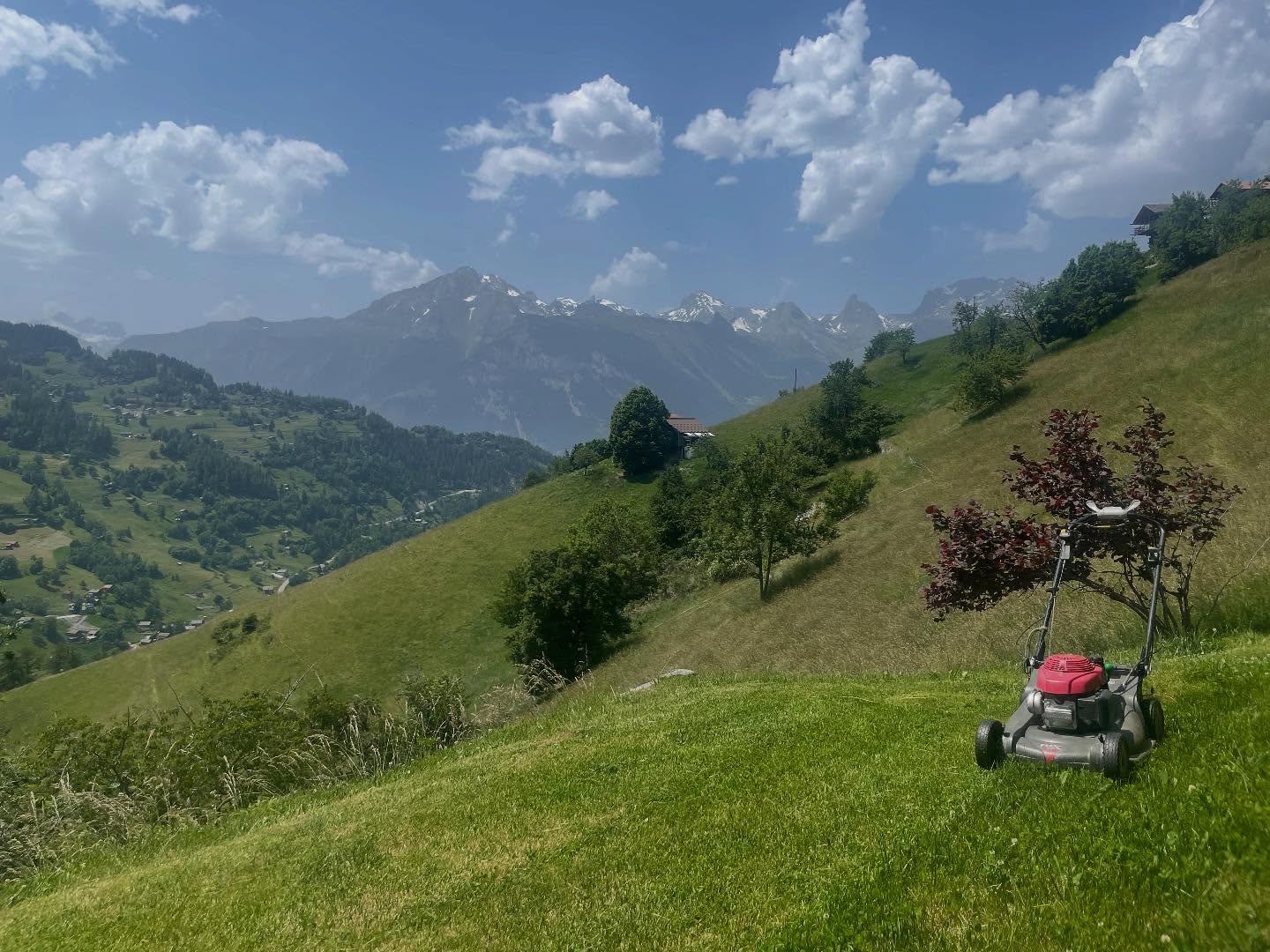 Hot day in Nendaz 🥵
.
#nendaz #view #gardening #hondamower #landscaping